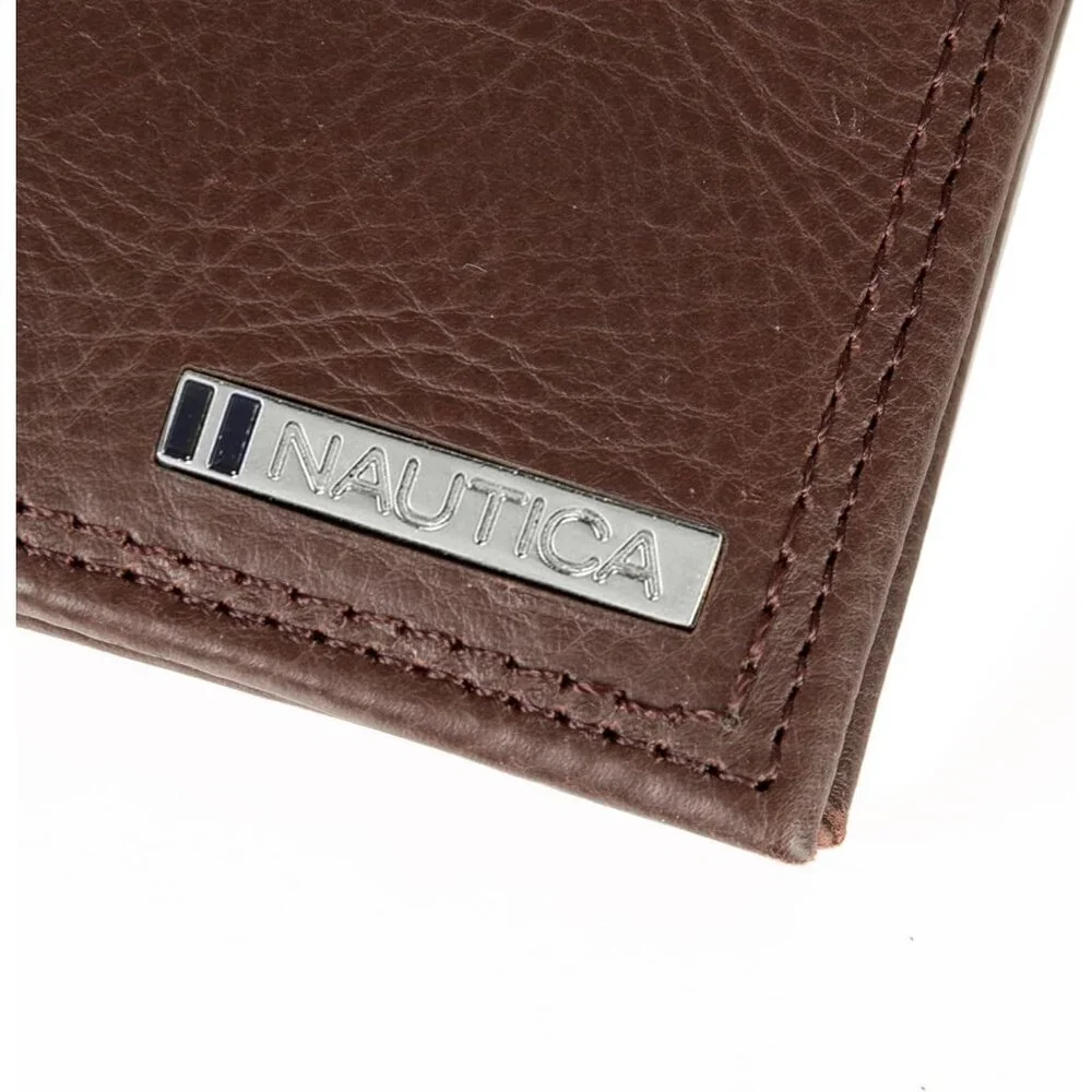 Men's Logo - Brown Bifold Leather Wallet RFID Blocking ID Window Card Slots